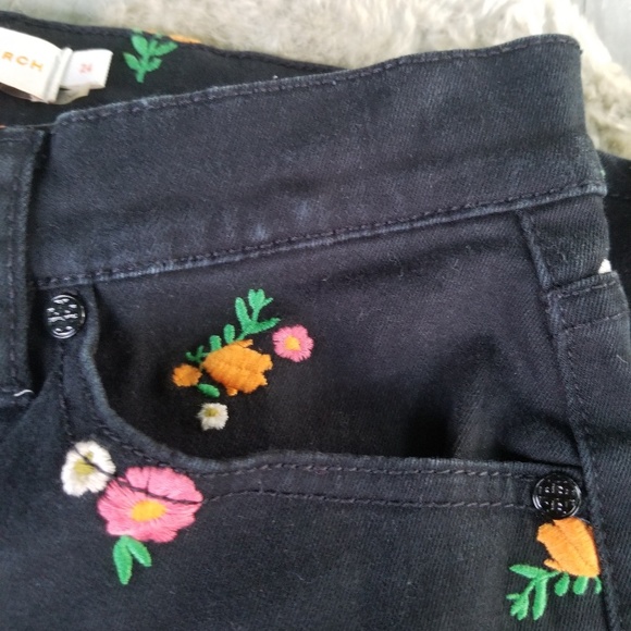 Tory Burch black floral jeans size 24 - Picture 6 of 8